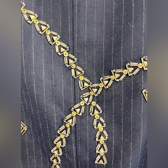 J Crew navy pin stripe pencil skirt with sequined detail.  Office Siren 6. NWT - Picture 4 of 7